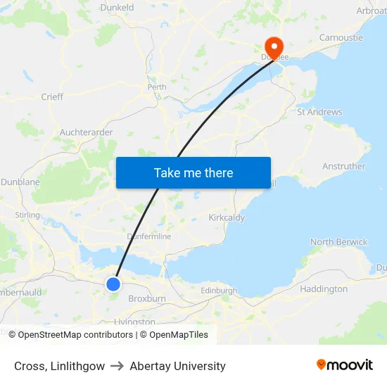 Cross, Linlithgow to Abertay University map