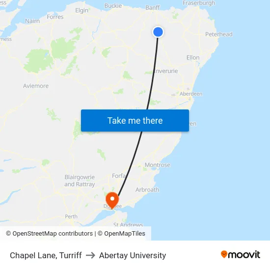 Chapel Lane, Turriff to Abertay University map