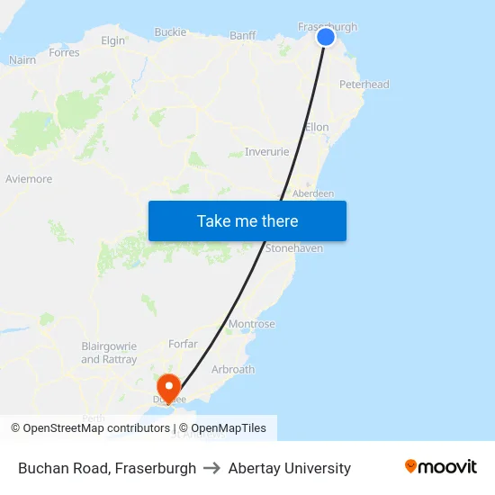 Buchan Road, Fraserburgh to Abertay University map