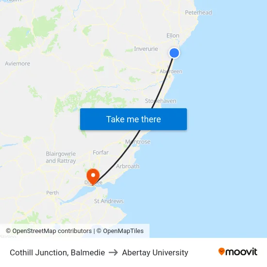 Cothill Junction, Balmedie to Abertay University map