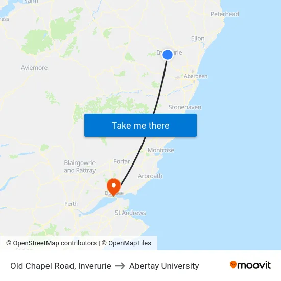 Old Chapel Road, Inverurie to Abertay University map