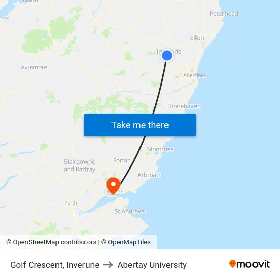 Golf Crescent, Inverurie to Abertay University map