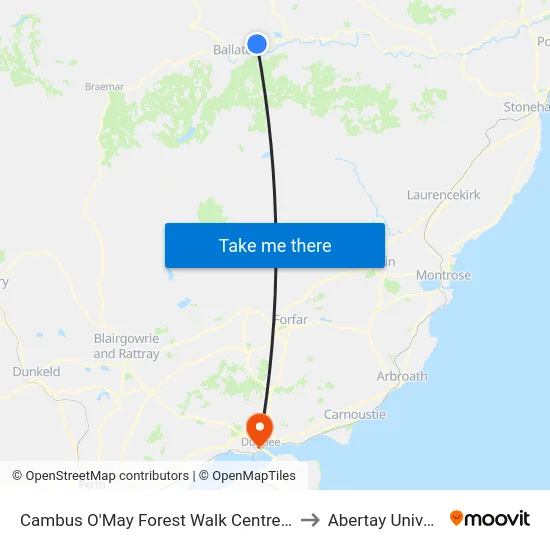 Cambus O'May Forest Walk Centre, Ballater to Abertay University map