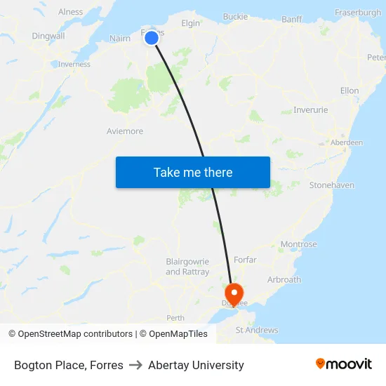Bogton Place, Forres to Abertay University map