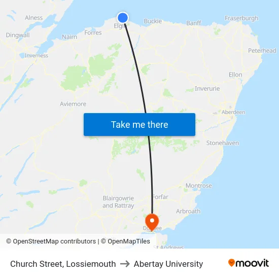 Church Street, Lossiemouth to Abertay University map