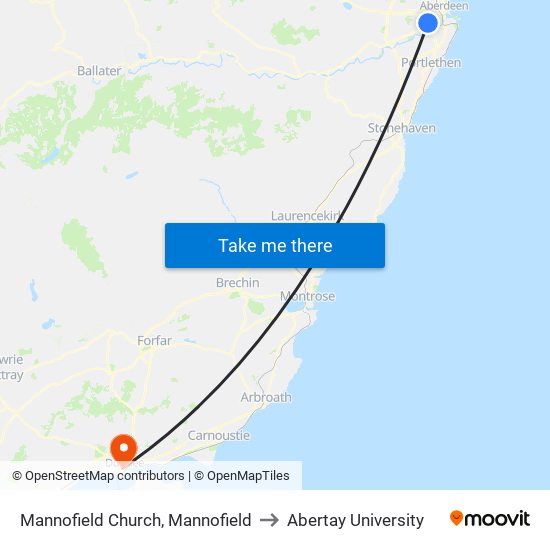 Mannofield Church, Mannofield to Abertay University map