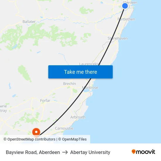 Bayview Road, Aberdeen to Abertay University map