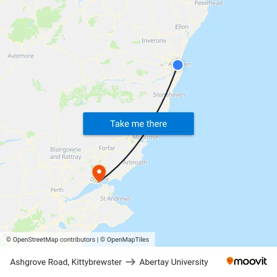 Ashgrove Road, Kittybrewster to Abertay University map