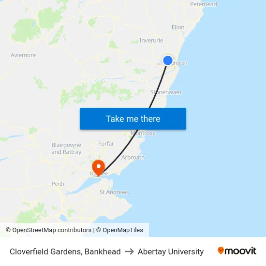 Cloverfield Gardens, Bankhead to Abertay University map