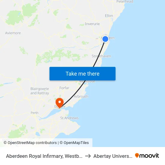 Aberdeen Royal Infirmary (Stand A), Westburn to Abertay University map