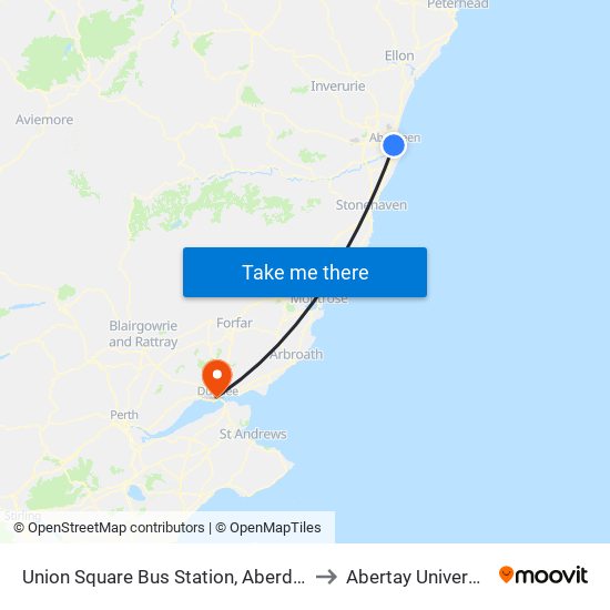 Union Square Bus Station, Aberdeen to Abertay University map