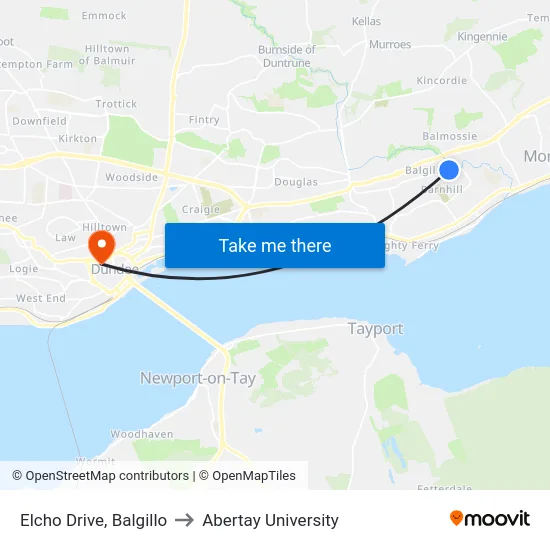 Elcho Drive, Balgillo to Abertay University map