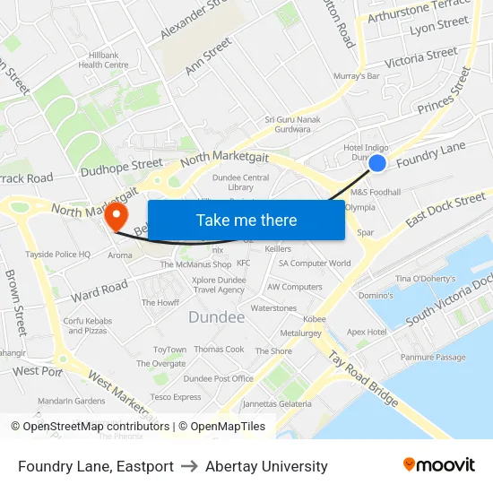 Foundry Lane, Eastport to Abertay University map