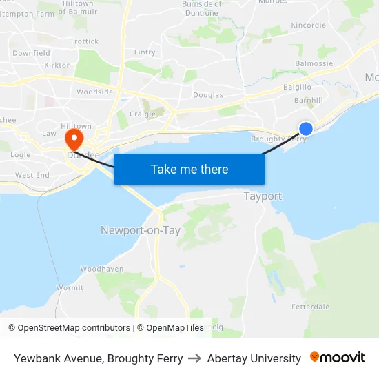Yewbank Avenue, Broughty Ferry to Abertay University map