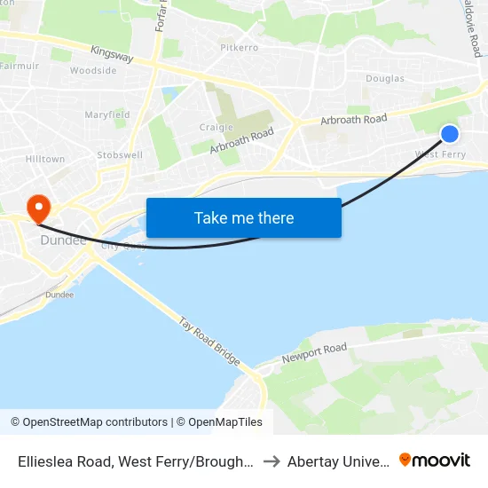 Ellieslea Road, West Ferry/Broughty Ferry to Abertay University map