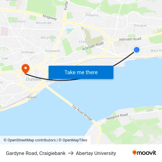 Gardyne Road, Craigiebank to Abertay University map