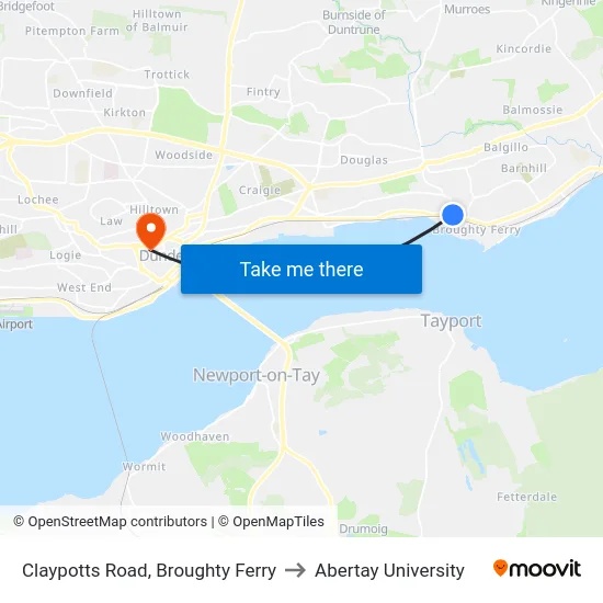 Claypotts Road, Broughty Ferry to Abertay University map