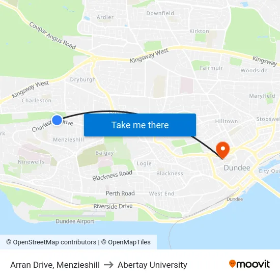 Arran Drive, Menzieshill to Abertay University map