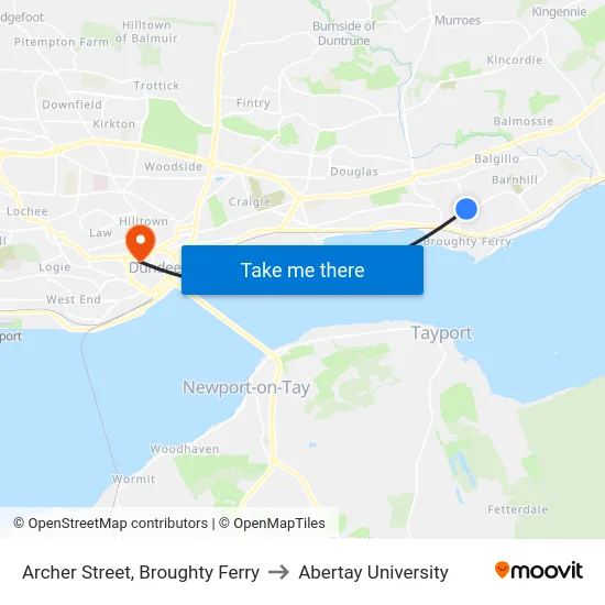 Archer Street, Broughty Ferry to Abertay University map