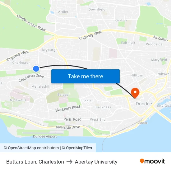 Buttars Loan, Charleston to Abertay University map