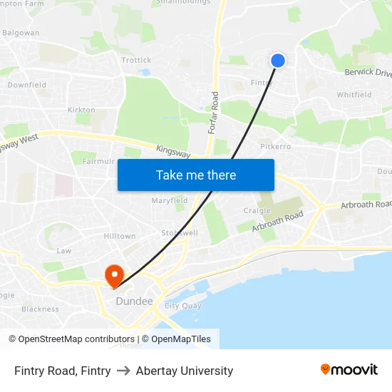 Fintry Road, Fintry to Abertay University map