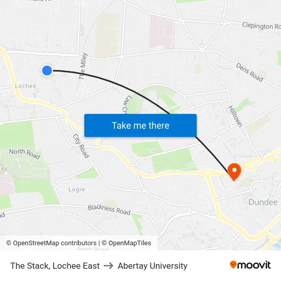 The Stack, Lochee East to Abertay University map