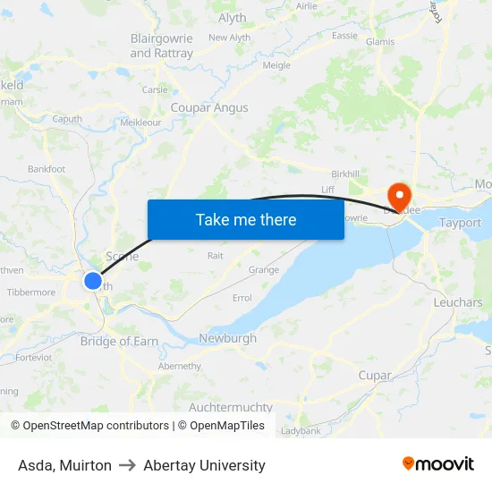 Asda, Muirton to Abertay University map