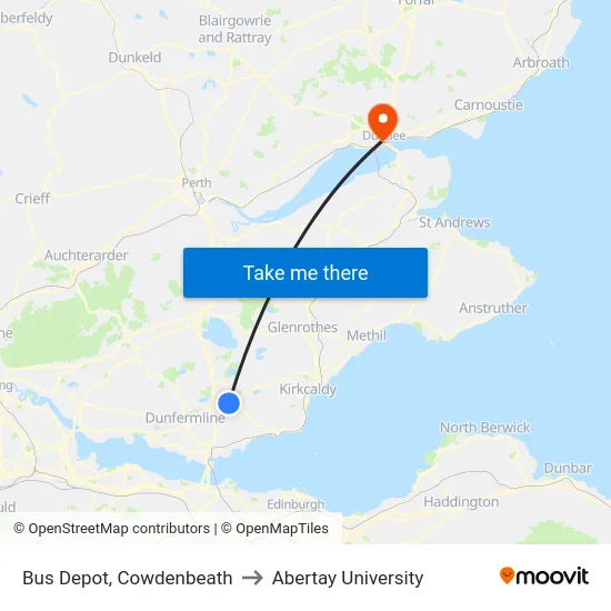 Bus Depot, Cowdenbeath to Abertay University map