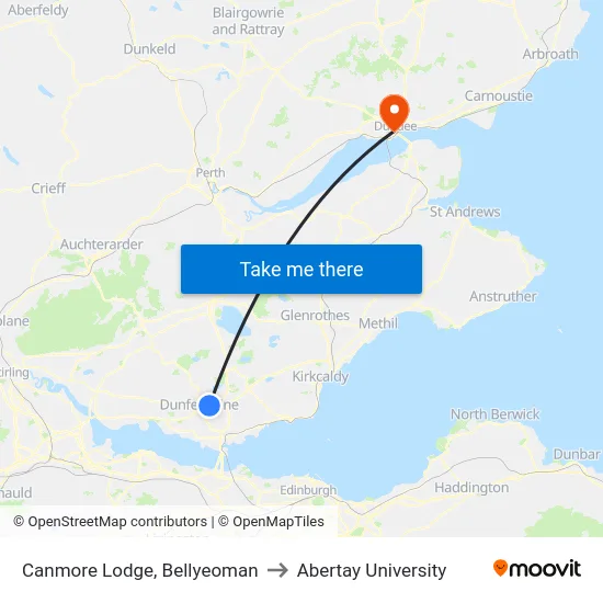 Canmore Lodge, Bellyeoman to Abertay University map
