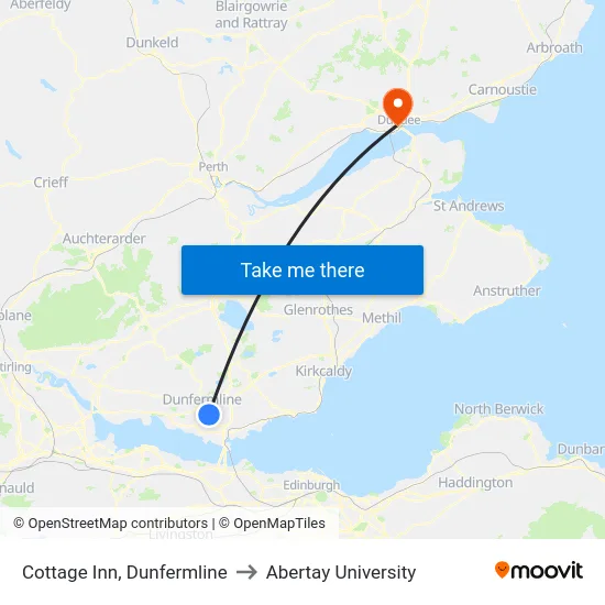 Cottage Inn, Dunfermline to Abertay University map