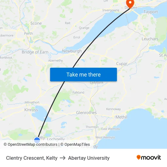 Clentry Crescent, Kelty to Abertay University map