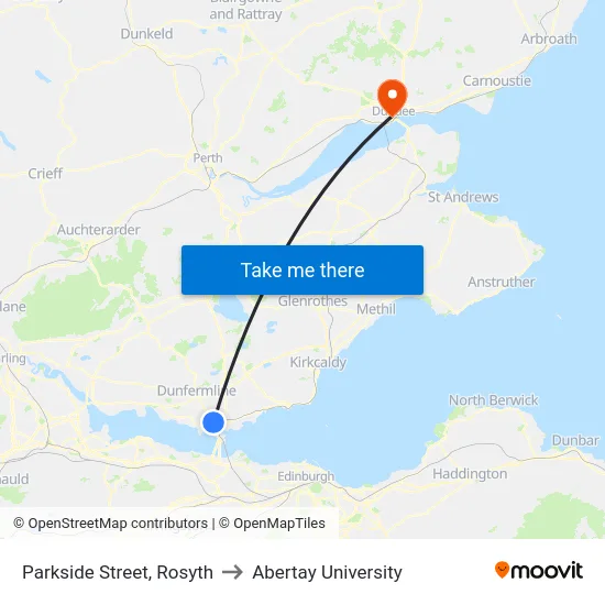 Parkside Street, Rosyth to Abertay University map
