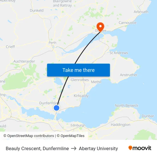 Beauly Crescent, Dunfermline to Abertay University map