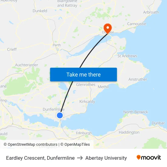 Eardley Crescent, Dunfermline to Abertay University map