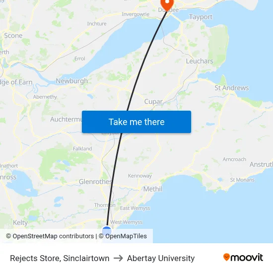 Rejects Store, Sinclairtown to Abertay University map