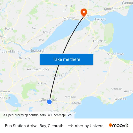 Bus Station Arrival Bay, Glenrothes to Abertay University map