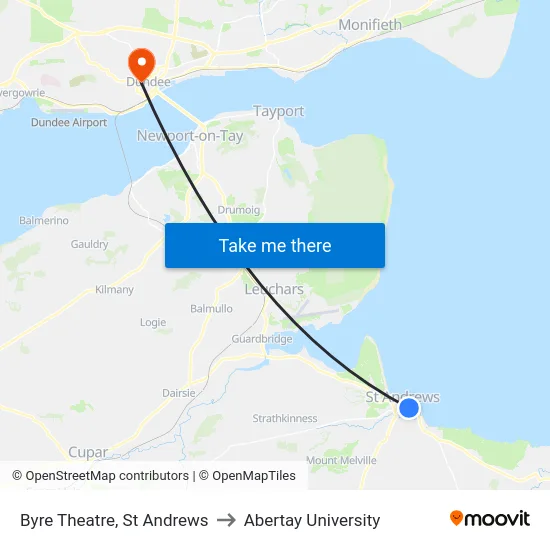 Byre Theatre, St Andrews to Abertay University map