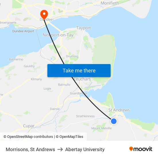 Morrisons, St Andrews to Abertay University map