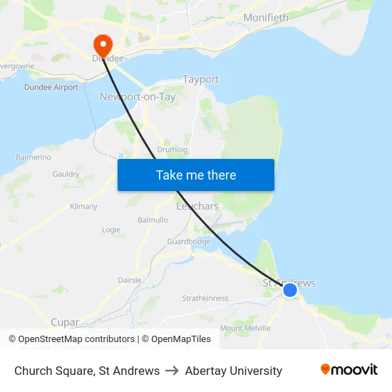 Church Square, St Andrews to Abertay University map