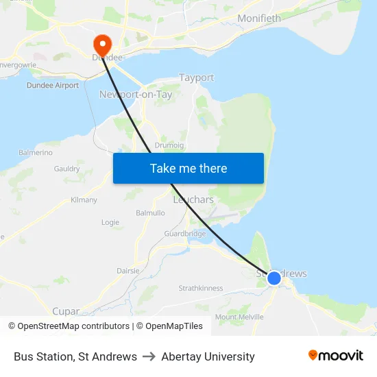 Bus Station, St Andrews to Abertay University map