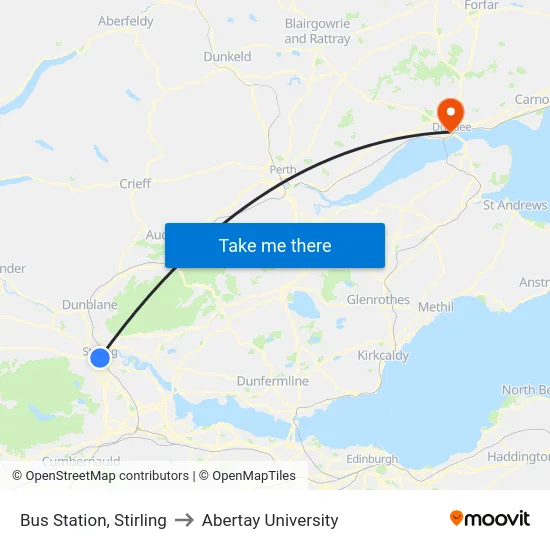 Bus Station, Stirling to Abertay University map