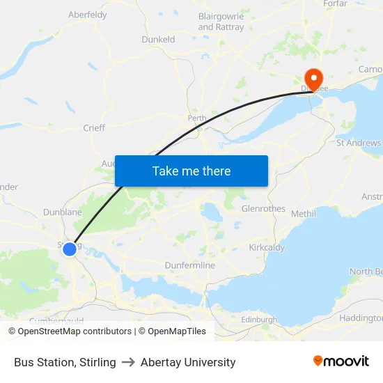 Bus Station, Stirling to Abertay University map