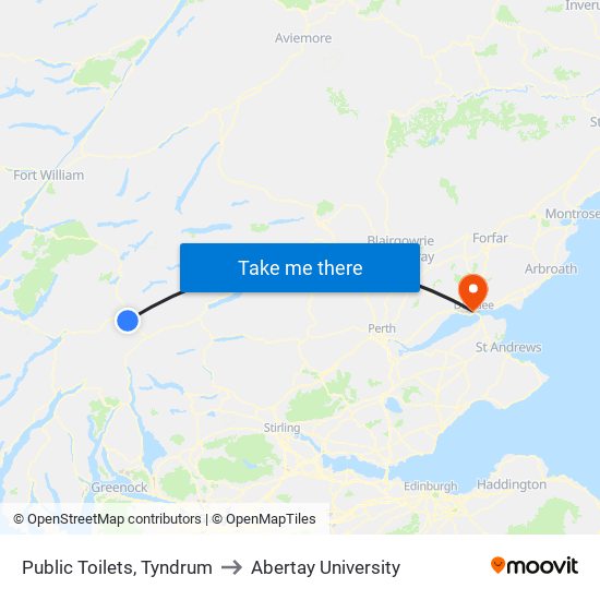 Public Toilets, Tyndrum to Abertay University map