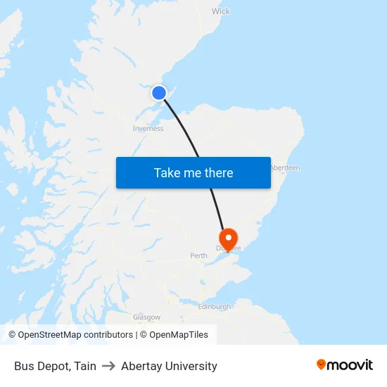 Bus Depot, Tain to Abertay University map