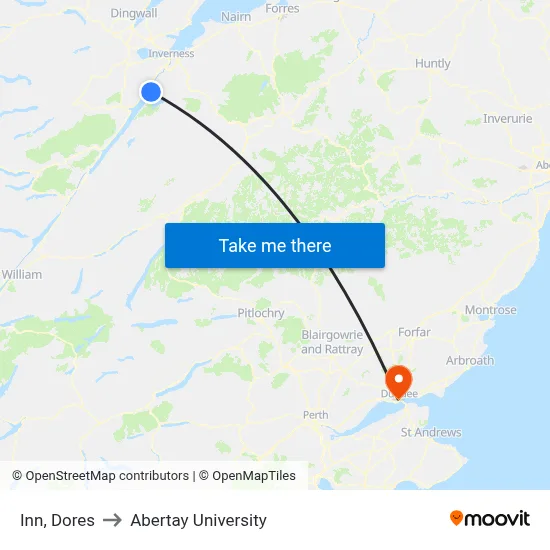 Inn, Dores to Abertay University map
