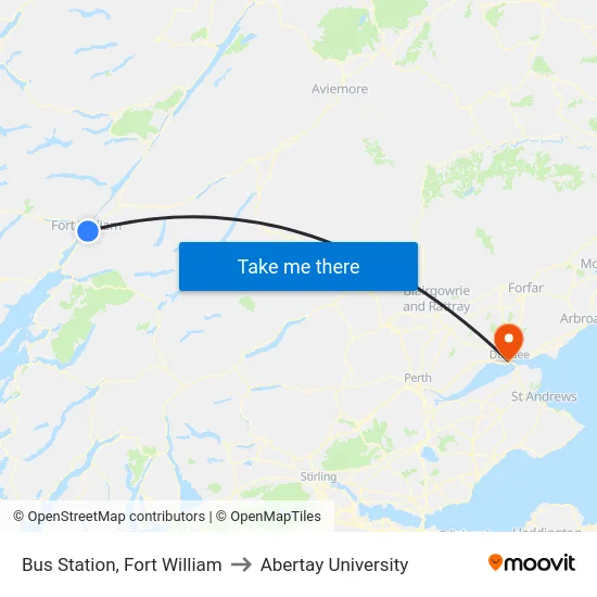 Bus Station, Fort William to Abertay University map