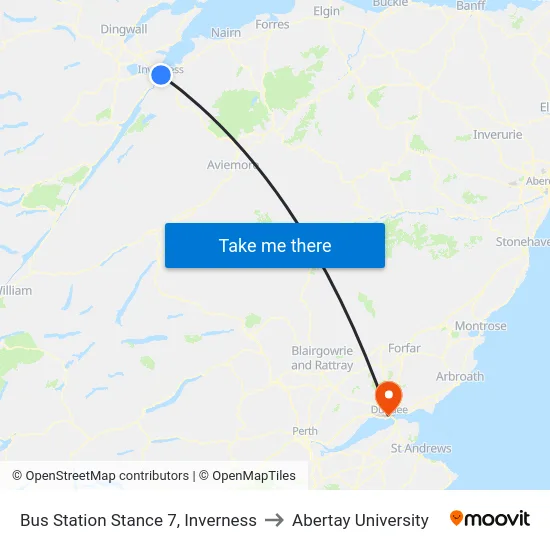 Bus Station Stance 7, Inverness to Abertay University map