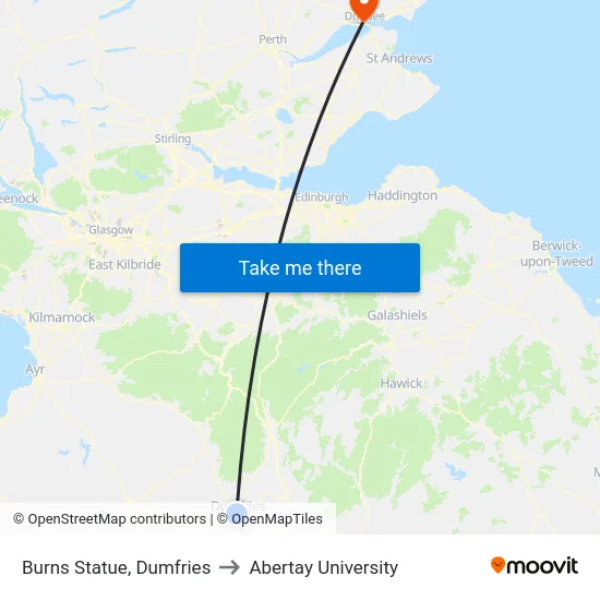 Burns Statue, Dumfries to Abertay University map