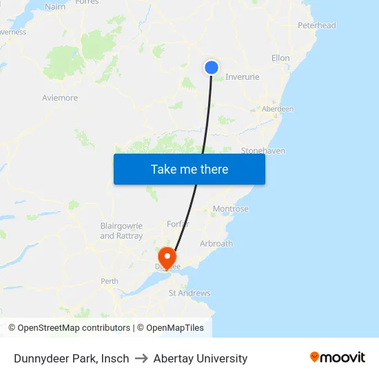 Dunnydeer Park, Insch to Abertay University map