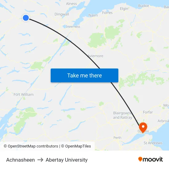 Achnasheen to Abertay University map